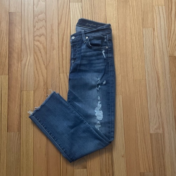 7 for All Mankind Josefina Blue Ripped Skinny Boyfriend Jeans Size 25 - Picture 1 of 6